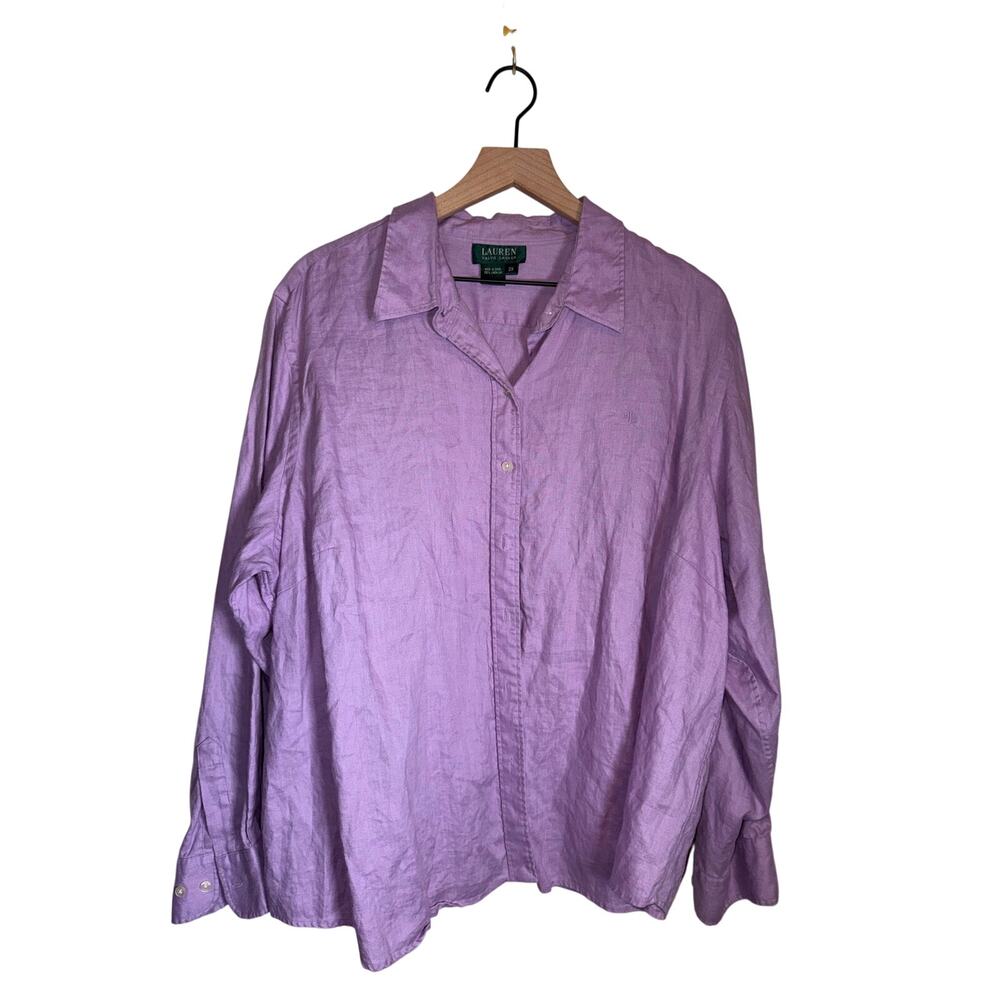 VINTAGE LAUREN RALPH LAUREN linen oversized lilac classic button up shirt 2X
